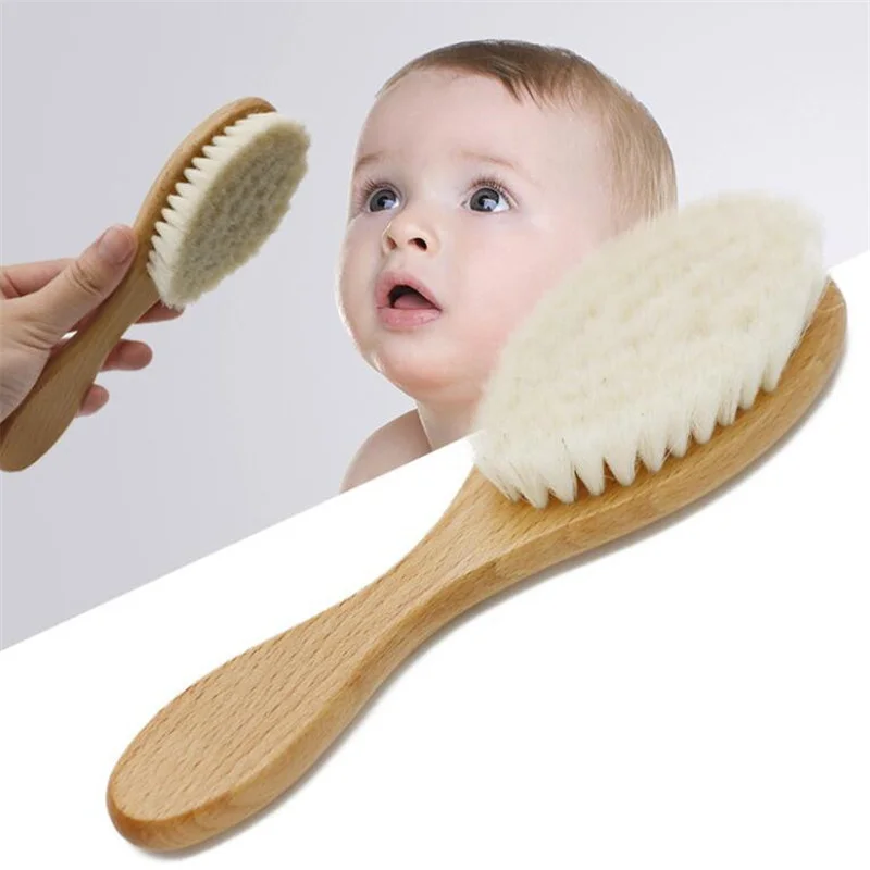 

New Baby Care Pure Natural Wool Baby Wooden Brush Comb Brush Baby Hairbrush Newborn Hair Brush Infant Comb Head Massager