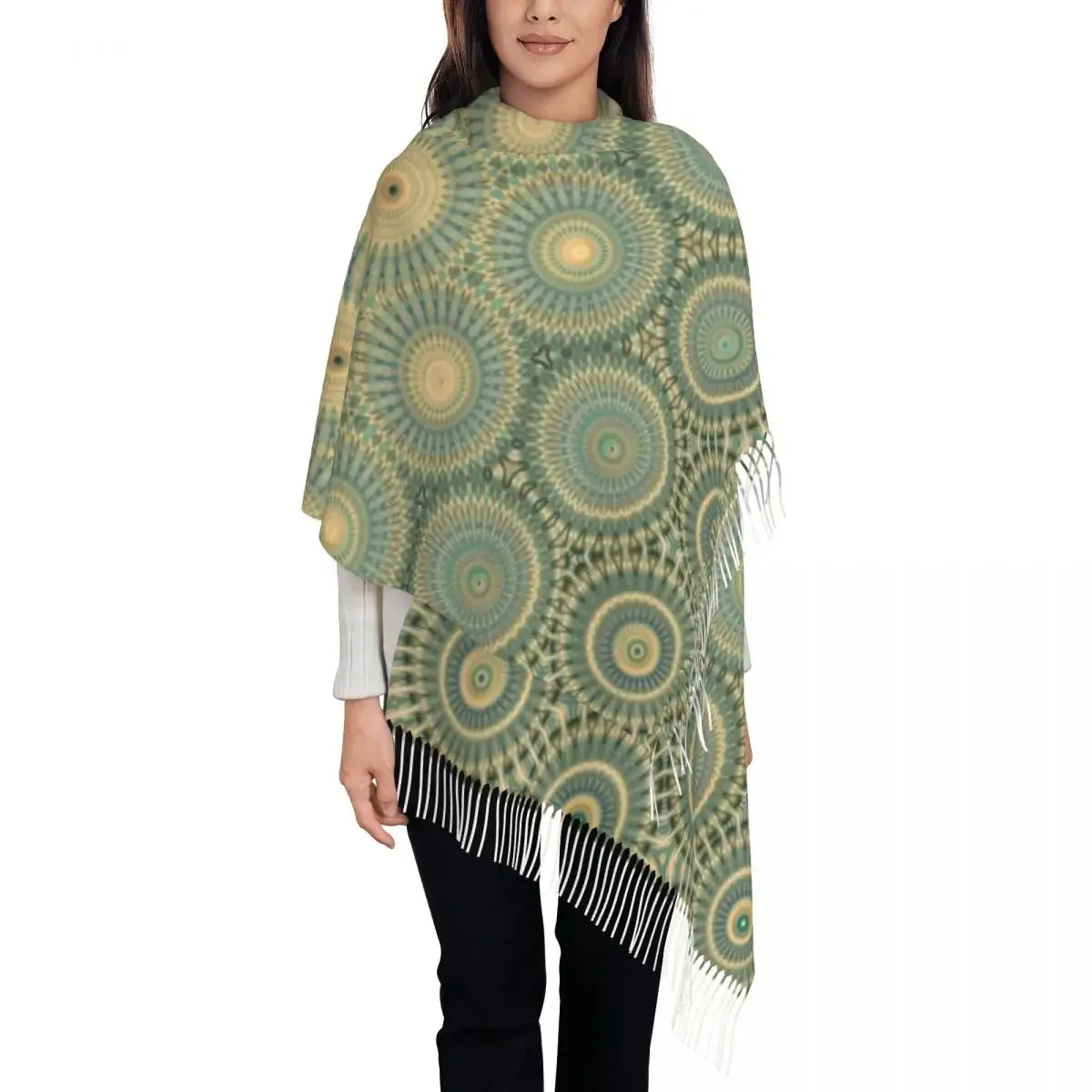 

Мандала Блум узор шаль шарф с кисточками