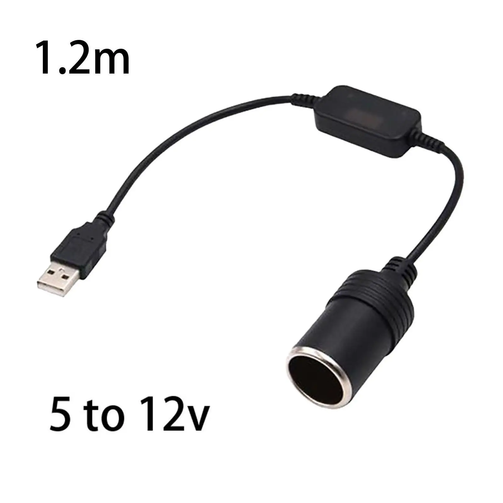 5V USB A Male to 12V Car Cigarette Lighter Female Converter Cable with Booster Chip, 10W Max Output 12V 1A for GPS, Camera