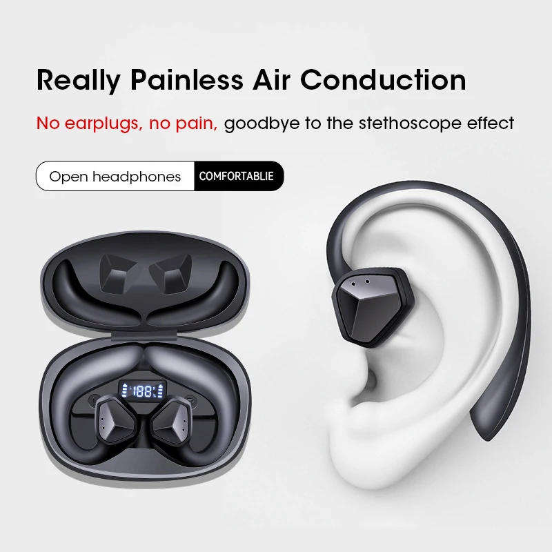 Air Conduction Bluetooth 5.3 Earphones Sport Waterproof Led Display Wireless Headphones HiFi Stereo Earbuds Open Ear Headsets