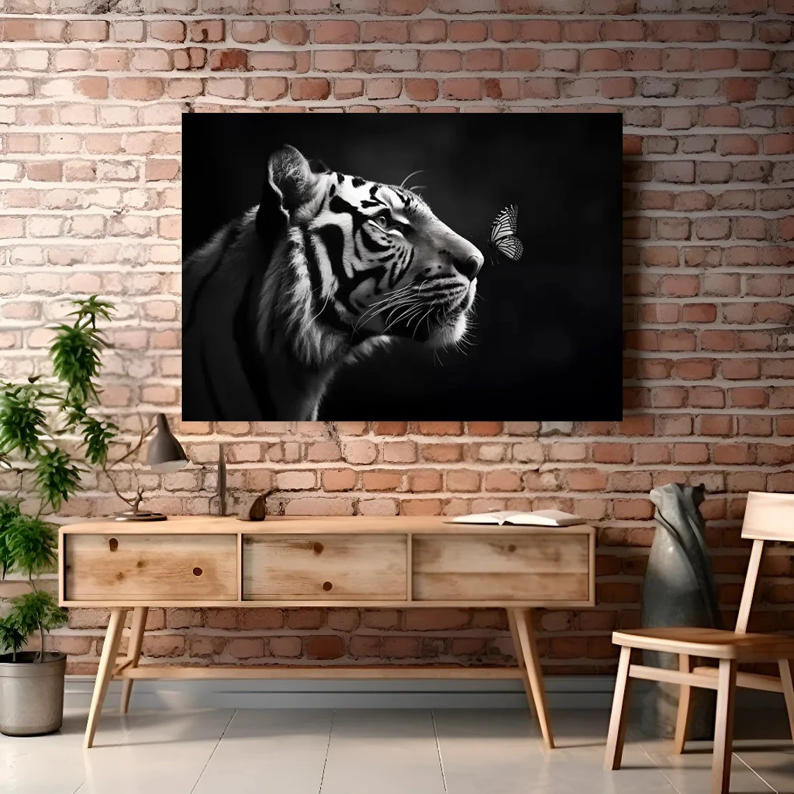 

Black and White Animal Canvas Wall Art Modern Poster Prints Tiger Butterfly Pictures for Living Room Home Decoration