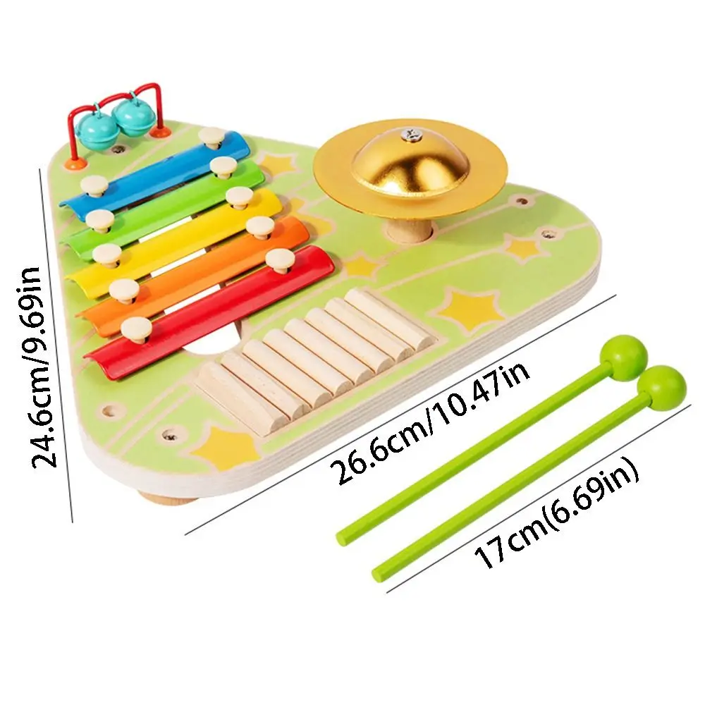 Instrumento de percusión manual 4 en 1, sonido, música, aprendizaje, xilófono de 5 escalas con mazo, juguetes interactivos de madera Montessori
