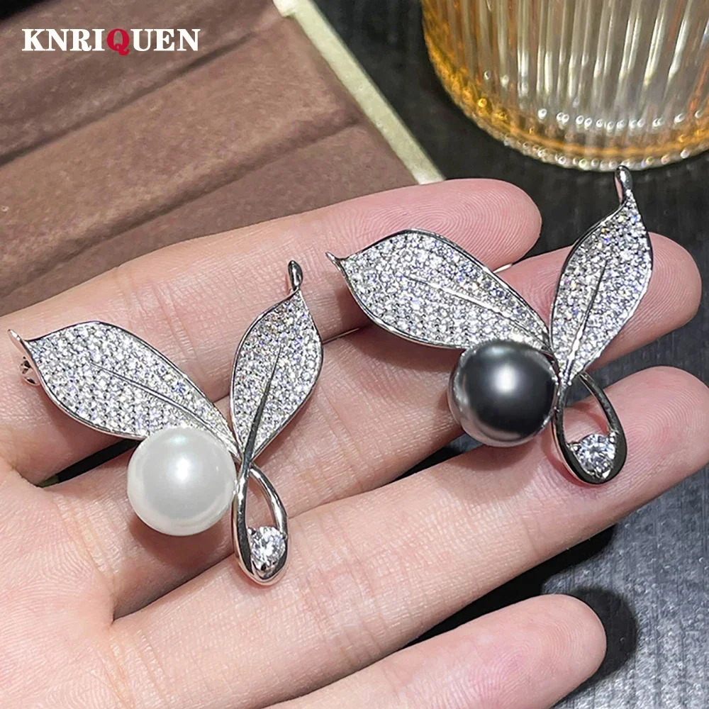 

Новое поступление 2022 года, 100% стерлинговое серебро 925 пробы, 12 мм, белая, черная жемчужная брошь для женщин, роскошные свадебные украшения с бриллиантами в лаборатории, женский подарок