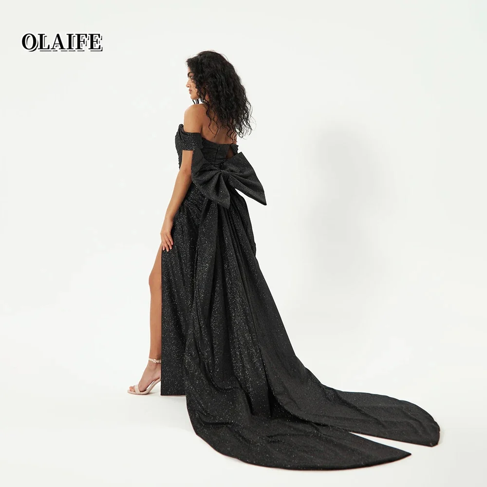 فساتين سهرة بحورية البحر لامعة قبالة الكتف فساتين الحفلات بفيونكة قابلة للانفصال فساتين رسمية من Vestidos De Fiesta Fساتين السهرة #4