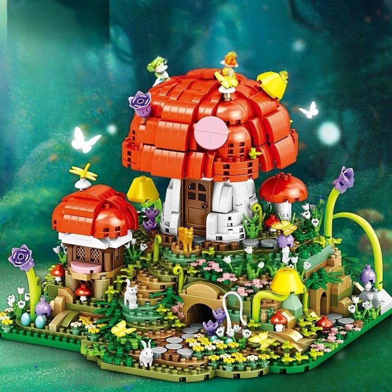 2798 조각의 마법의 버섯 집 성 빌딩 블록 DIY 작은 빌딩 블록 장난감 - 소년과 소녀를위한 크리스마스 선물