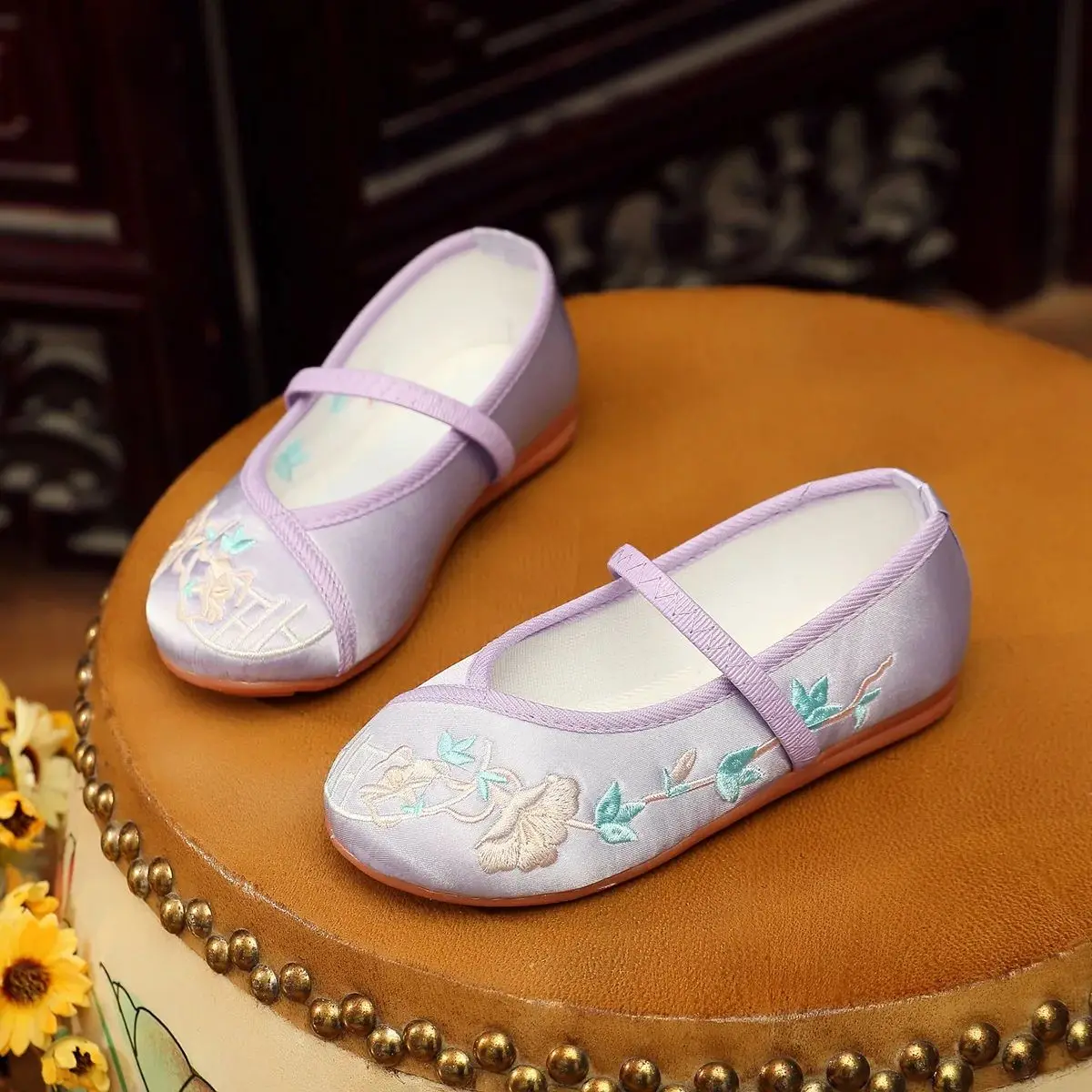 Girls Embroidery Floral Shoes Encanto Mirabel Princess Shoes Baby Vintage Ballerina Flats Comfortable Anti-slid Low Heel Flats