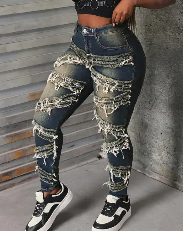 بذلة نسائية من قماش الدنيم بدون حمالات بكتف واحد بقصة ضيقة وواسعة الساق #4