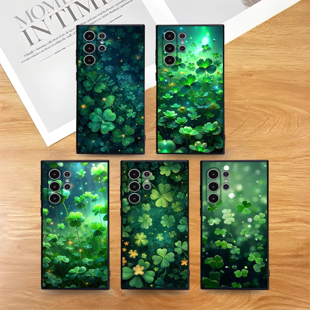 

Lucky Four Leaf Clover Phone Case For Samsung Galaxy S25 S24 S22 S23 Ultra S21 S20 Plus 5G Frosted Non-Slip Full Cover Soft Case
