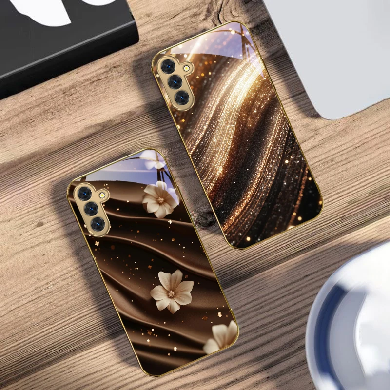 

Luxurious dreamy style For Samsung Galaxy S20 FE S21 S22 S23 Plus S24 Ultra 25Ultra S21+ S9+ S22Plus Golden glass phone case