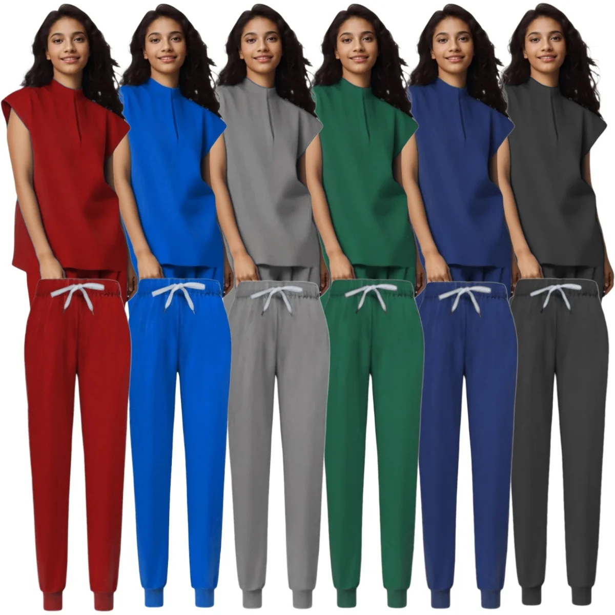 Hospital Doctor Nursing Uniform Women Wholesale Casual Short Sleeved V-neck Jogger Suits Nurse Pharmacy Working Medical Uniform