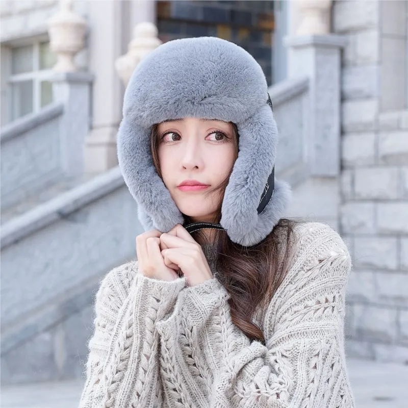 A fashionable outdoor thickened fur cold-proof and warm ear-protecting cotton hat for women in hats