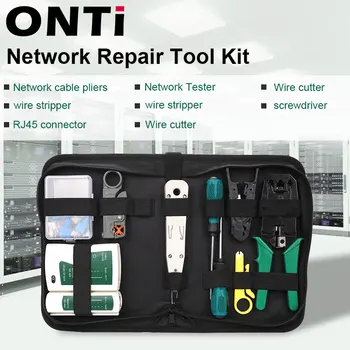 ONTi ネットワークツールキットプロフェッショナルポータブルイーサネットコンピュータメンテナンス LAN ケーブルテスタークリンパーカッター修理セットバッグ付き