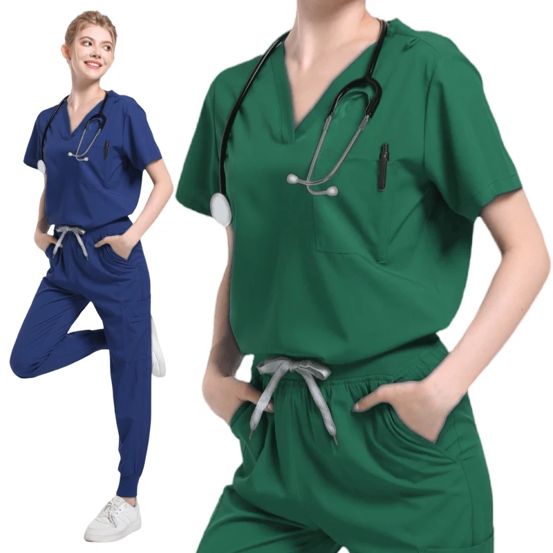 Multicolour Jogger Suit Nurse Scrubs Set Medical Gradient Color Work Clothes Doctor Nursing Uniform Pharmacist Tops Pocket Pants