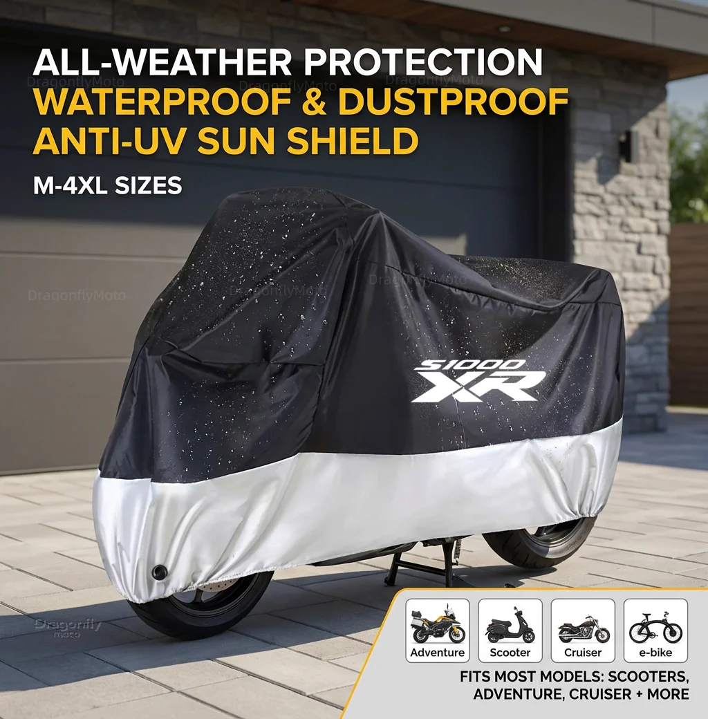 

Всесезонный чехол для мотоцикла BMW S1000XR S1000 XR S 1000 XR, серебристо-черный, водонепроницаемый, пылезащитный, с защитой от УФ-излучения и отверстиями для замка