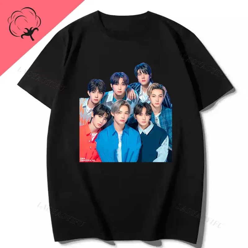 Playera Enhypens تي شيرت كوريا مخصص مطبوعة الجرافيك عادية مضحك جديد شعبية قصيرة الأكمام قمة الموضة محرك المشجعين الملابس تيز