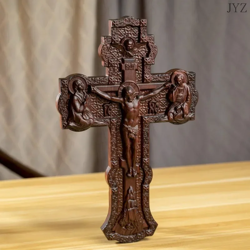 Vintage Jesus Wooden Wall Cross Statue, Orthodox Icon, Home Decor,Saint Religious Statue