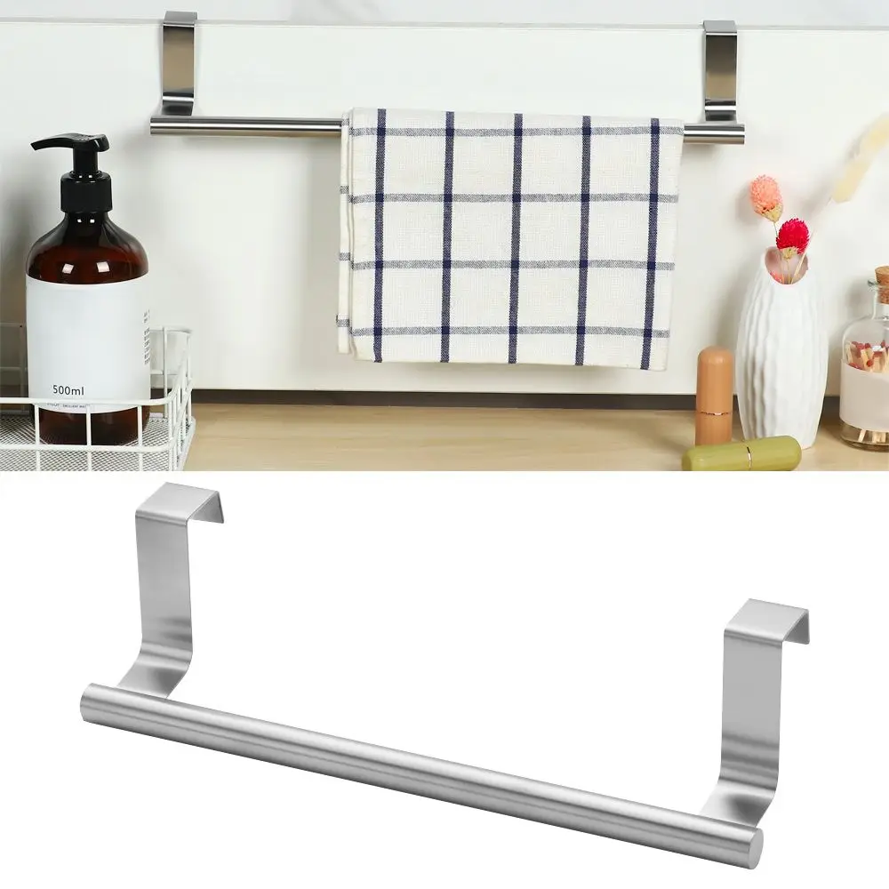 Towel Rack Over Door Towel Bar Hanging Holder Stainless Steel Bathroom Kitchen Cabinet Towel Rag Rack Shelf Hanger