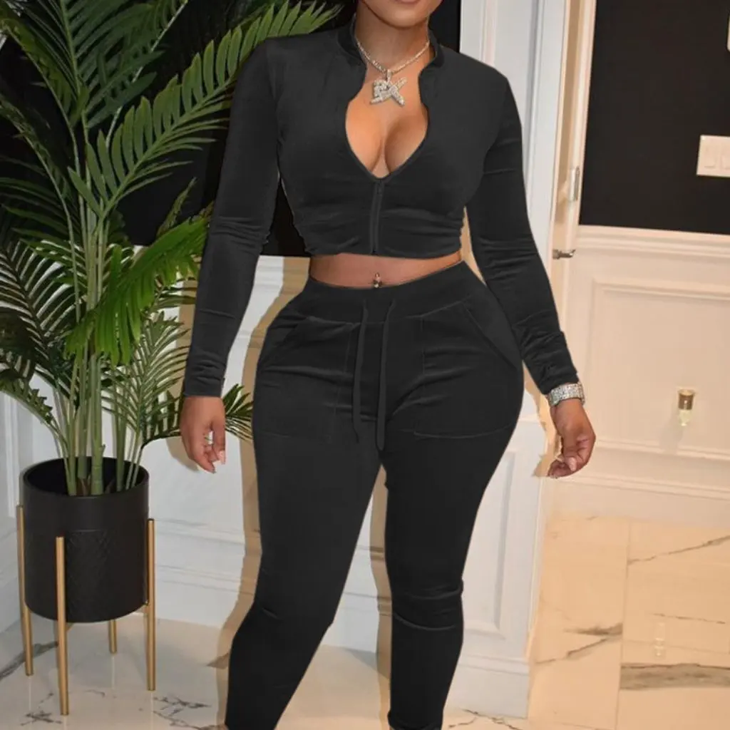 

Женский корейский бархатный комплект из двух предметов, осенне-зимняя модная короткая куртка и брюки, ансамбль