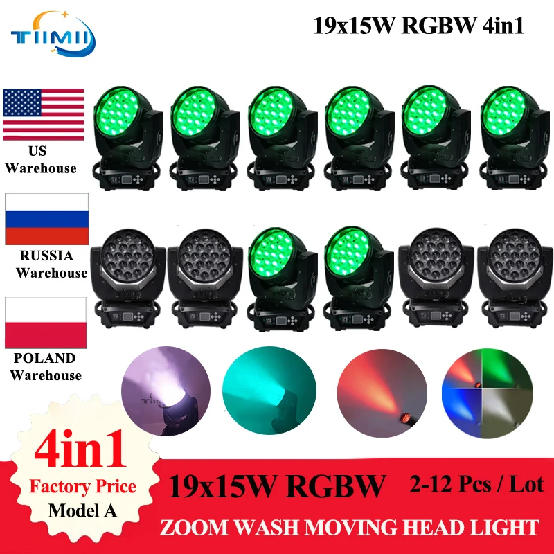 

2-12Pcs LED 19x15W RGBW Beam Wash Zoom Moving Head Light DJ Stage Light Equipment Concert Productions Professionals Case