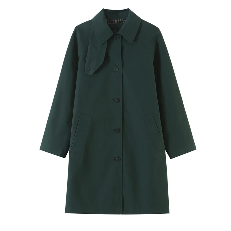 Guobioziy 2026 Autumn Women Lapel Mid Length Trench Coat Decorative Strap Single Breasted Loose Straight Commuter Outerwear