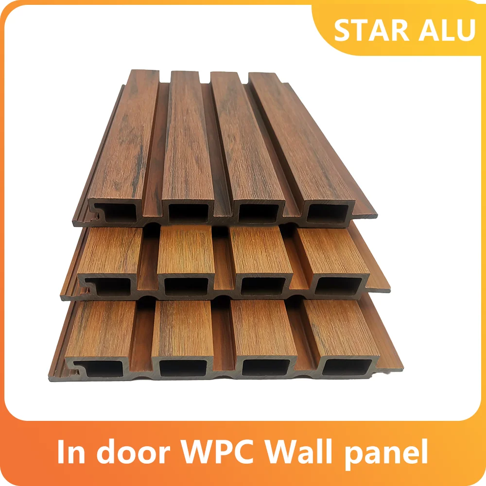 Panel de pared WPC |   Revestimiento WPC impermeable y resistente al fuego |   Fácil instalación interior/exterior |   Decoración de pared ecológica