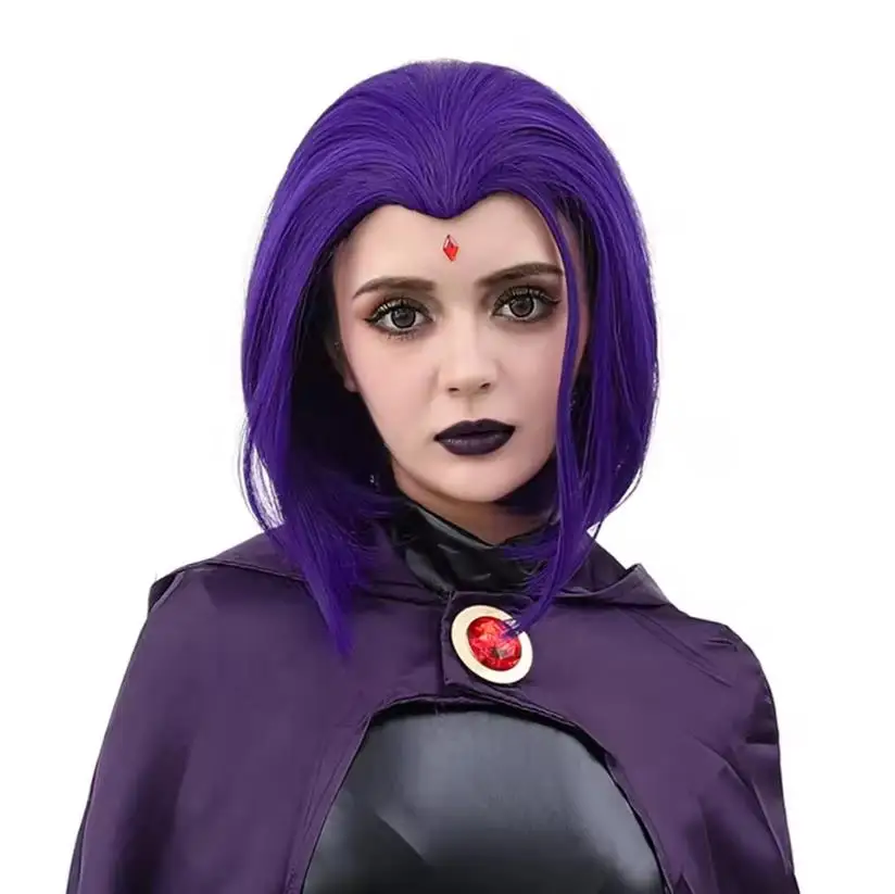 Dark Purple Cold Tone Short Wave Head Chemical Fiber Synthetic Wig | Dark Style Cartoon Character Cos Wig