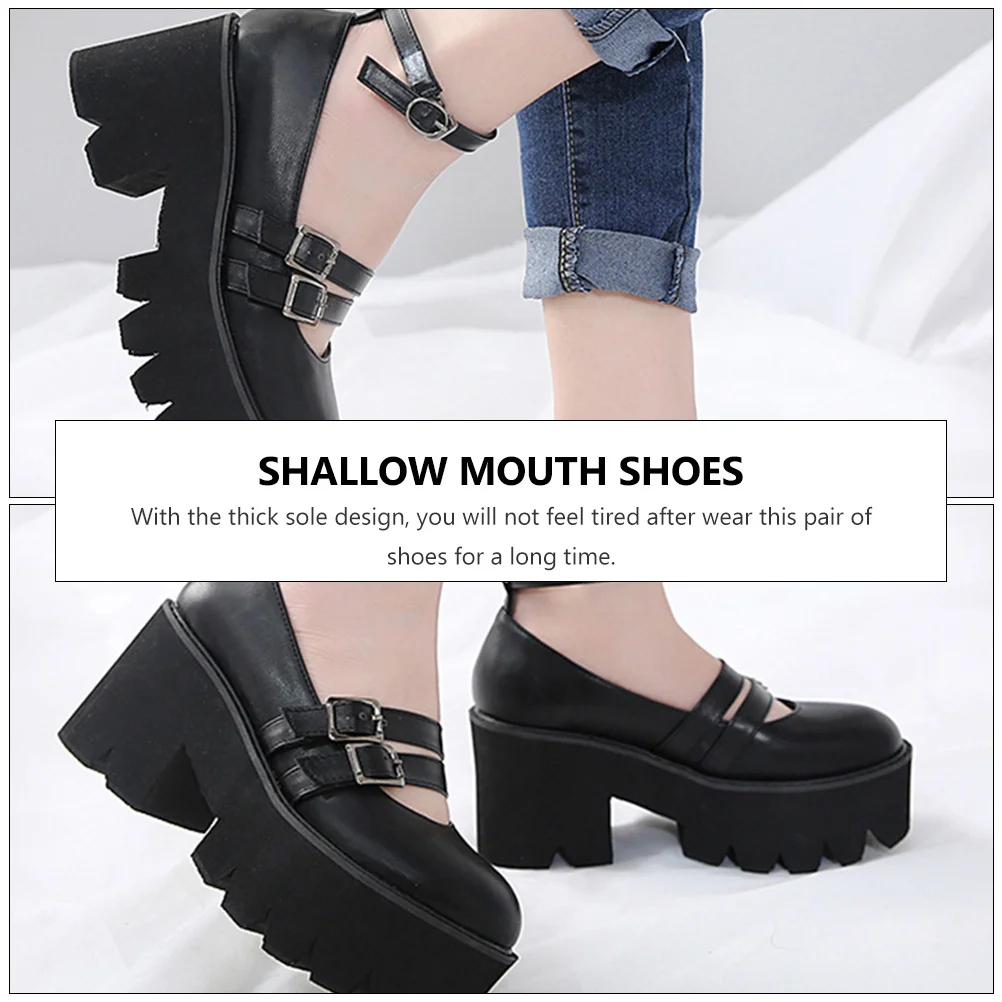 Round Toe Chunky Heel Shoes for Lady Non-skid Light Mouth Women Fashion Female Leisure Casual Stylish Retro Footwear