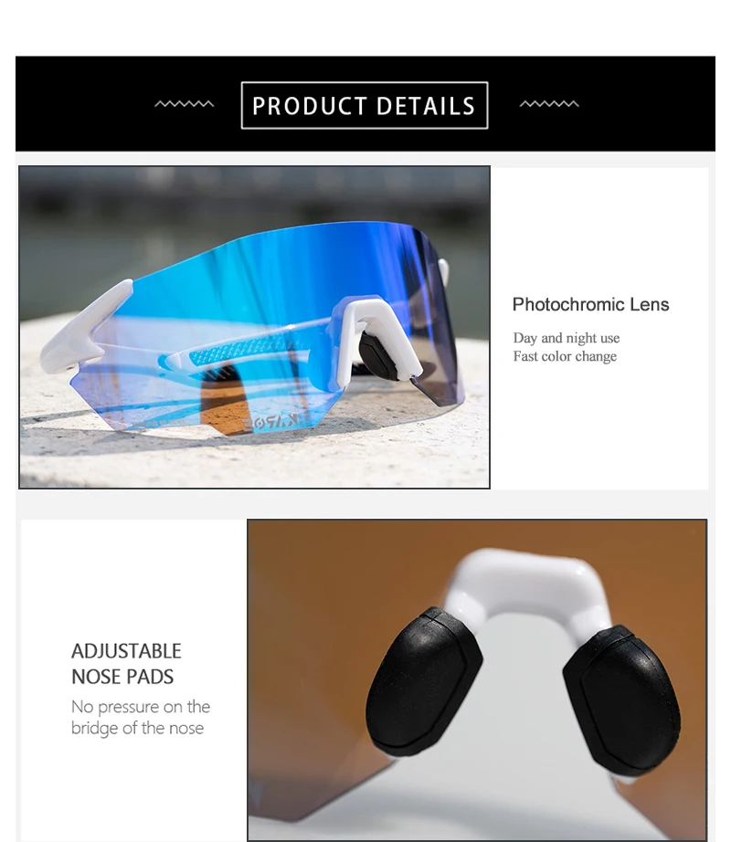 KAROS Photochrome Fahrradbrille für MTB, Rennrad, UV400, adaptive Linse, Antibeschlag, Sport-Sonnenbrille, Herren und Damen, Outdoor-Reitausrüstung – Detail 5