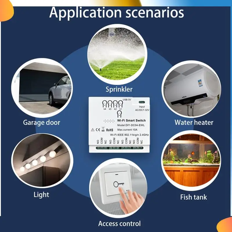 

B48A 4CH Ewelink Wi-Fi Smart Switch + пульт дистанционного управления 7-32 В USB 5 В 2,4G Wi-Fi модуль домашней автоматизации для IFTT Alexa Google Home простой в использовании