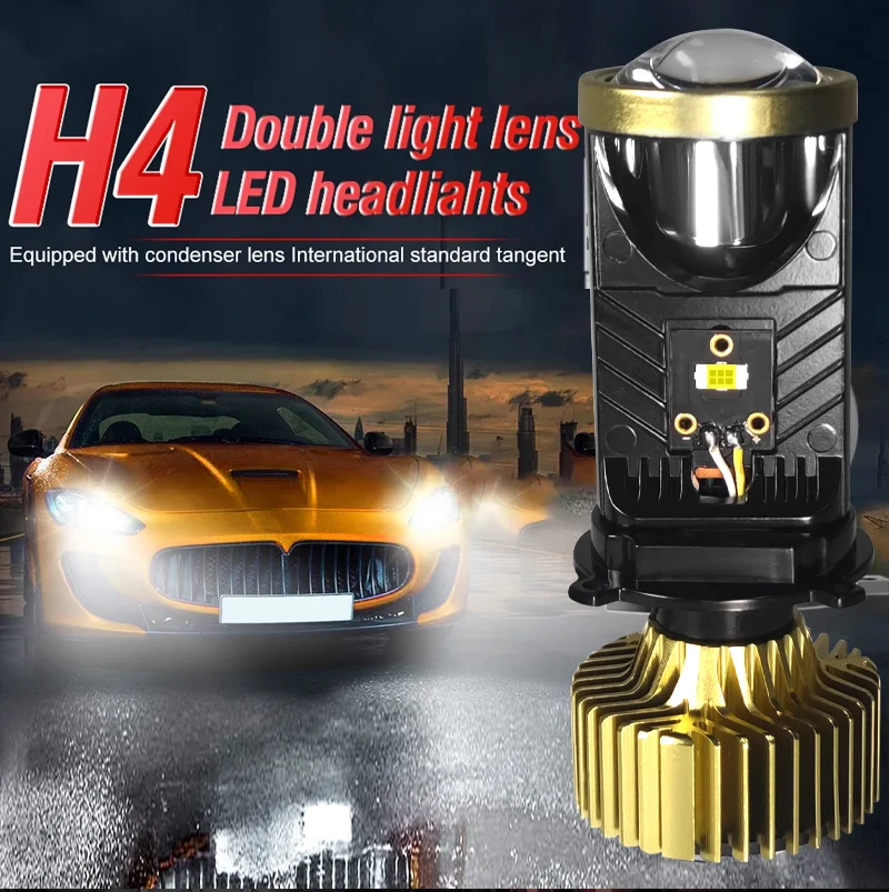 

2 шт. H4 светодиодный проектор с мини-объективом, комплект светодиодных ламп для фар H4, преобразование дальнего света, ближний свет, 360 Вт, турбовентилятор, автомобильная лампа
