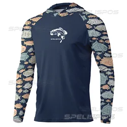 SPELISPOS Men Hoodie Long Sleeve Fishing Shirts Breathable Sun Protection Lightweight Clothing Outdoor UPF 50+ Run Sweatshirt