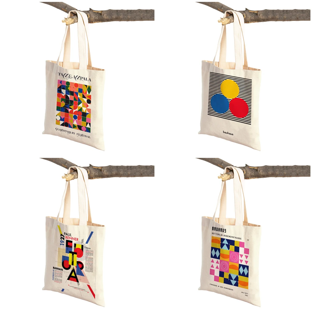 Bauhaus Minimalist Abstract Color Block Women Shopping Bags Double Print Casual Canvas Shoulder Handbag for Child Shopper Bag