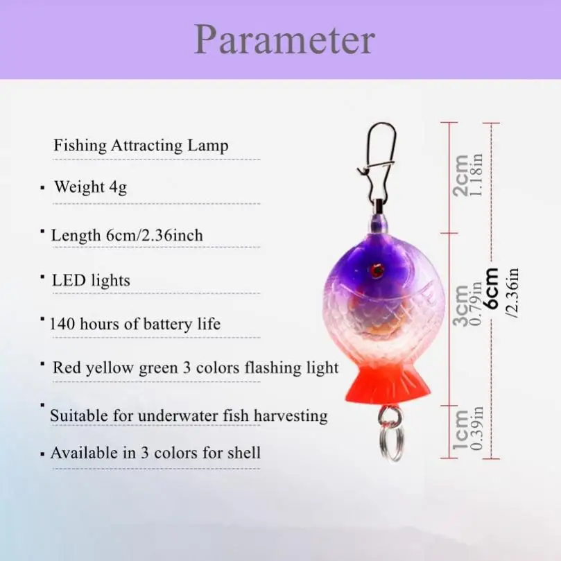 Colorful Acrylic Shell LED Red Yellow Green Flicker Underwater Rotatable Fish Lure  Attracting Light Fishing Squid lamp