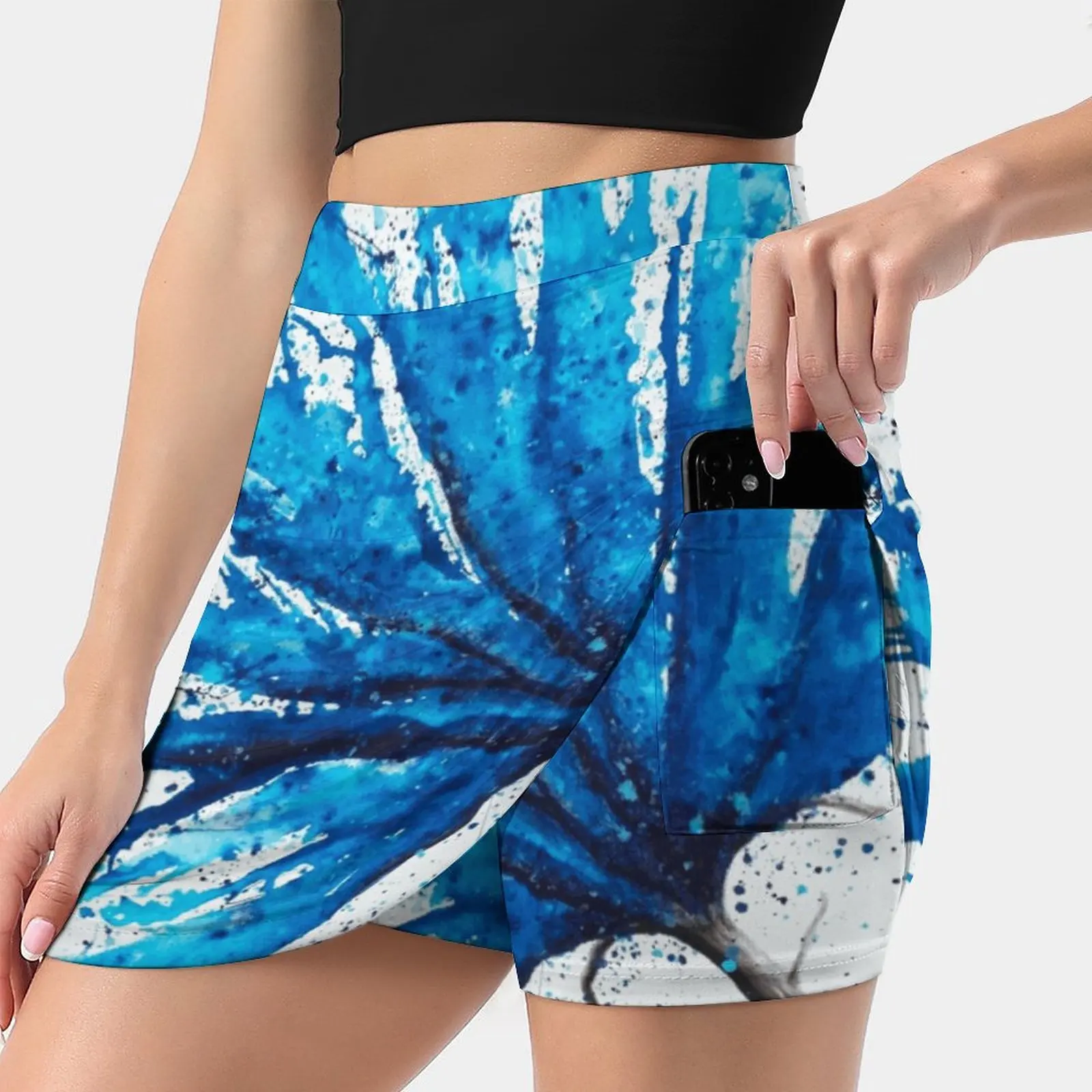 Aqua Flower Women Sports Skirt Tennis Golf Dance Fitness Running Yoga Skirts Flower Blue Water Abstract Paint Drips Ashvin