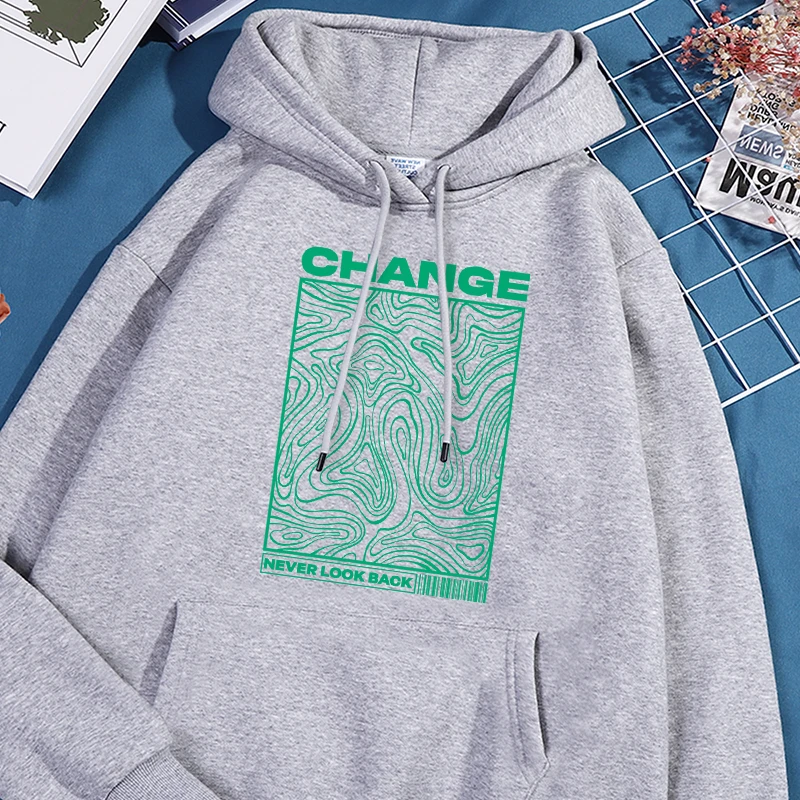 Green Stripe Change Printing Hooded Mens Fashion Loose Sport Shirts Unisex Vintage Sweatshirts Streetwear Breathable Clothes