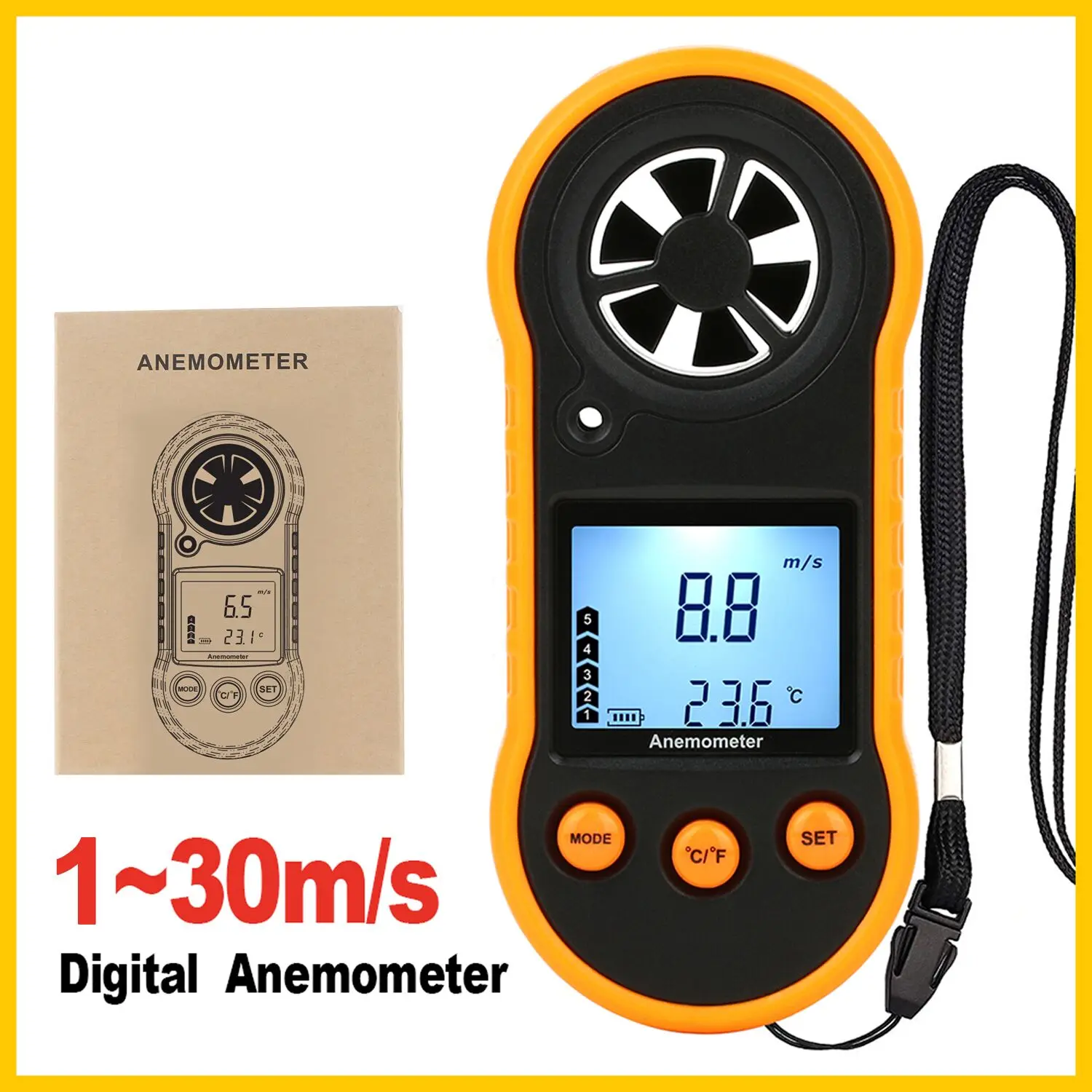 RZ Anemometer Portable Anemometro Thermometer GM816 Wind Speed Gauge Meter Windmeter 30m/s LCD Digital Hand-held Anemometer