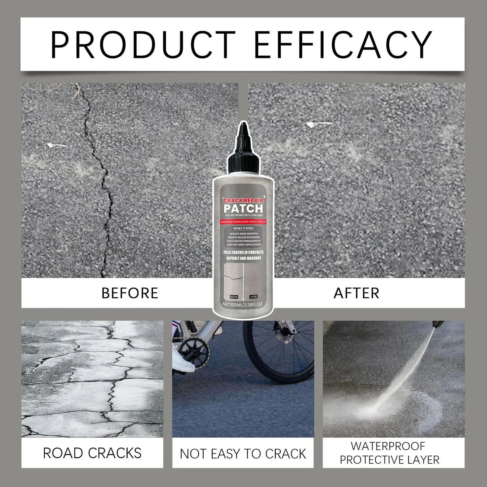 100ml Concrete Crack Filler Quick-Drying Waterproof Sealant for Repairing Cracks in Walkways, Patios, Driveways and Walls