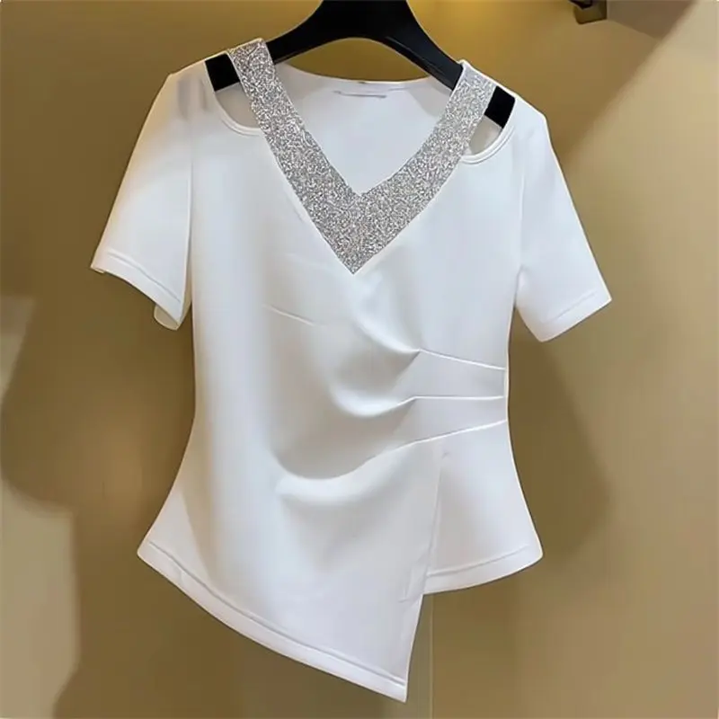 Chic Tops for Women, Batwing Sleeve T-Shirt, Casual Embroidered Flares, Luxury Korean Style Clothes, Fashion, Summer, Y2k, 2023