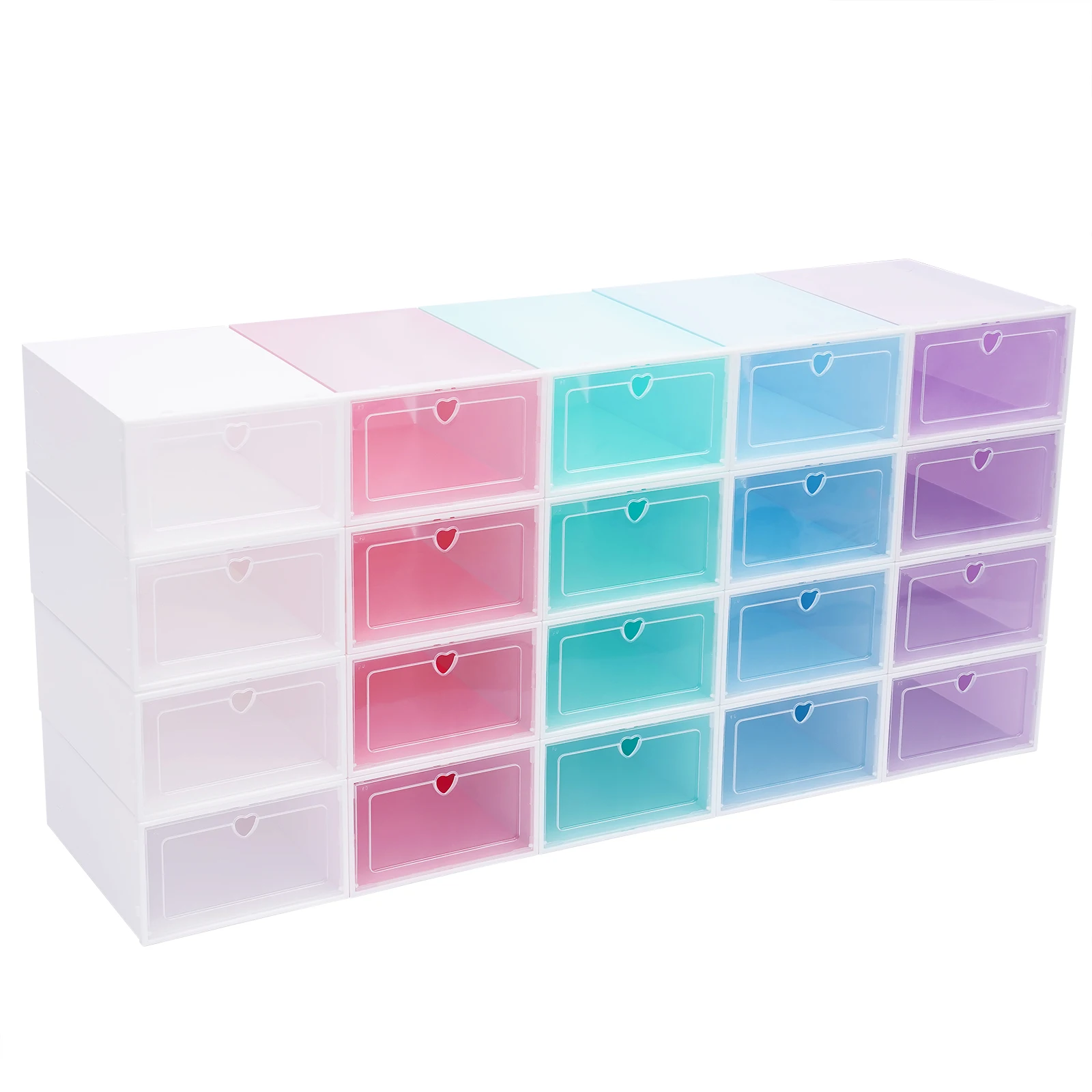 20er-Pack Transparente Schuhboxen, Harte Kunststoff-Schuhbox mit Deckel, Stapelbare Kunststoff-Schuhbox für Flache Schuhe, Sportschuhe, Farbig – Detail 12