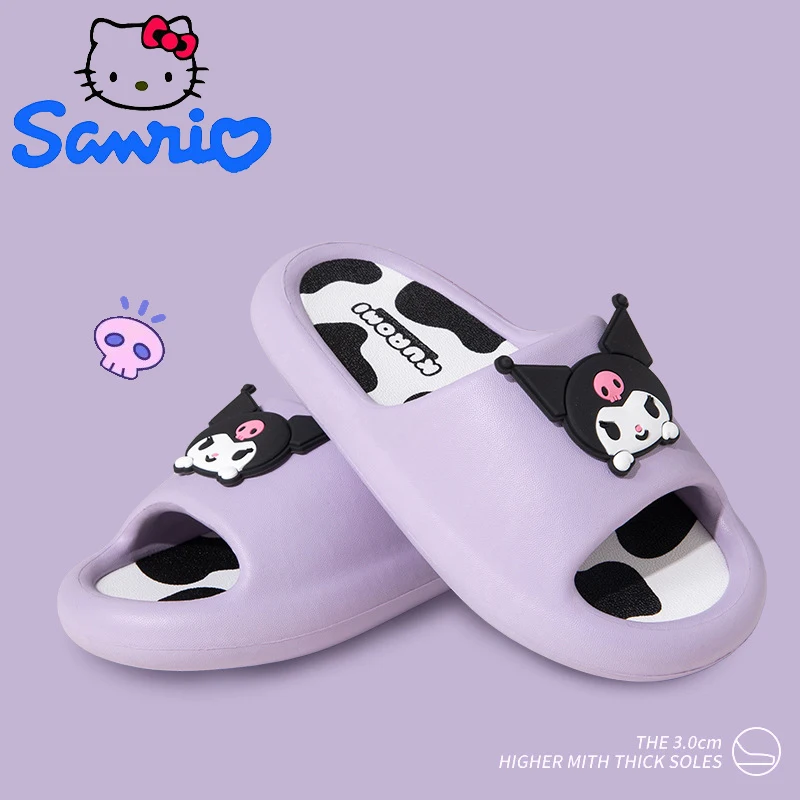 Kawaii Sanrio kapcie Kuromi klapki do domu pantofle na zewnątrz Hello Kitty do łazienki damskie letnie buty na plażę miękkie