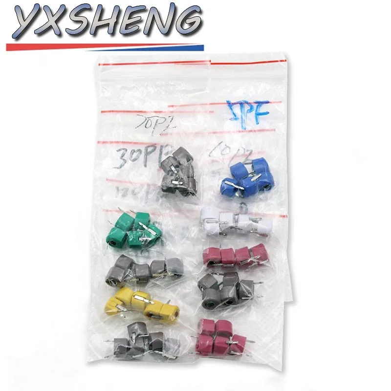 45PCS 20PCS JML06 Variable Trimmer Capacitor Assorted KIT 5pF 10pF 20pF 30pF 40pF 50pF 60pF 70pF 120pF Adjustable Capacitors Set