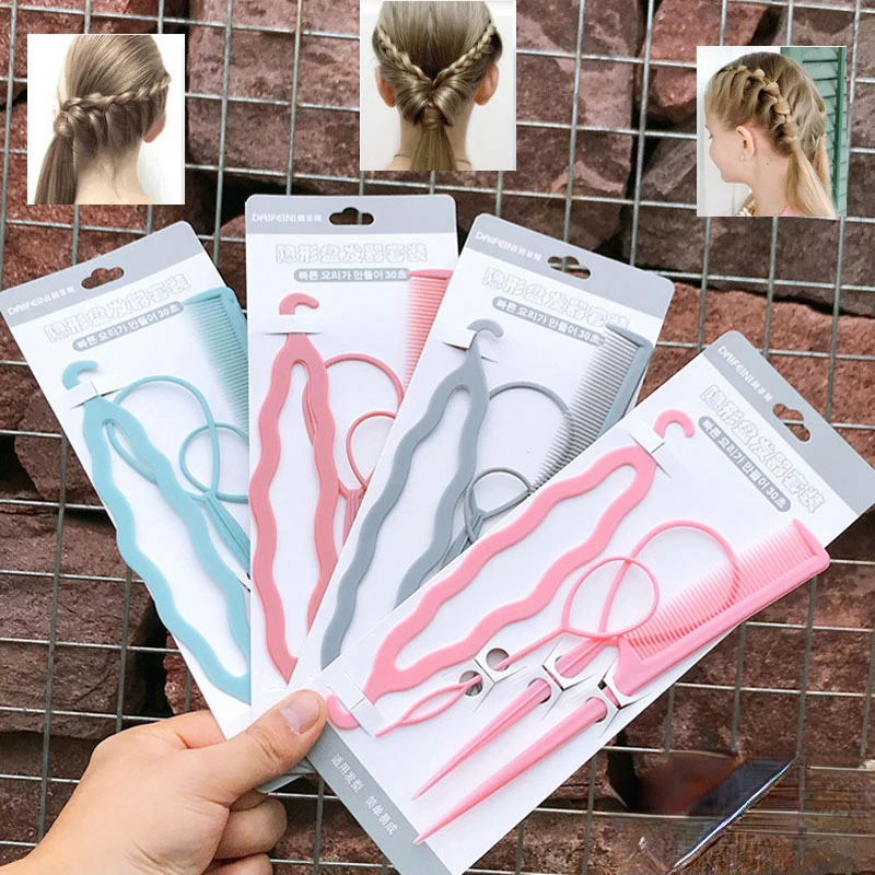 

4PCS Hair Disk Pull Hair Pins Clips Comb For Girls Hair Styling Tools Kit Braiding Donut Bun Maker Hairdressing Accessories