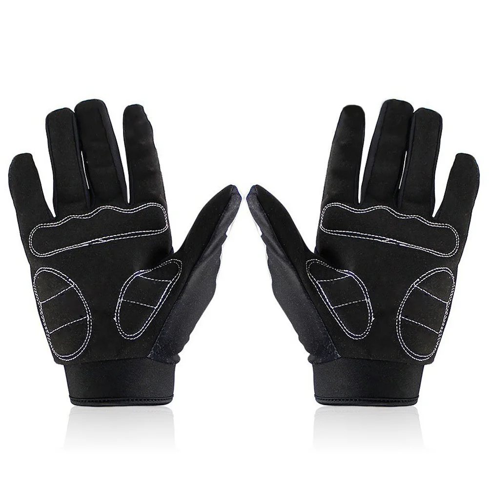 F7507 Pattern Full Finger Bike Cycling Sports Gloves Size L Black White Durable Polyester Silicone Rubber Anti Slip