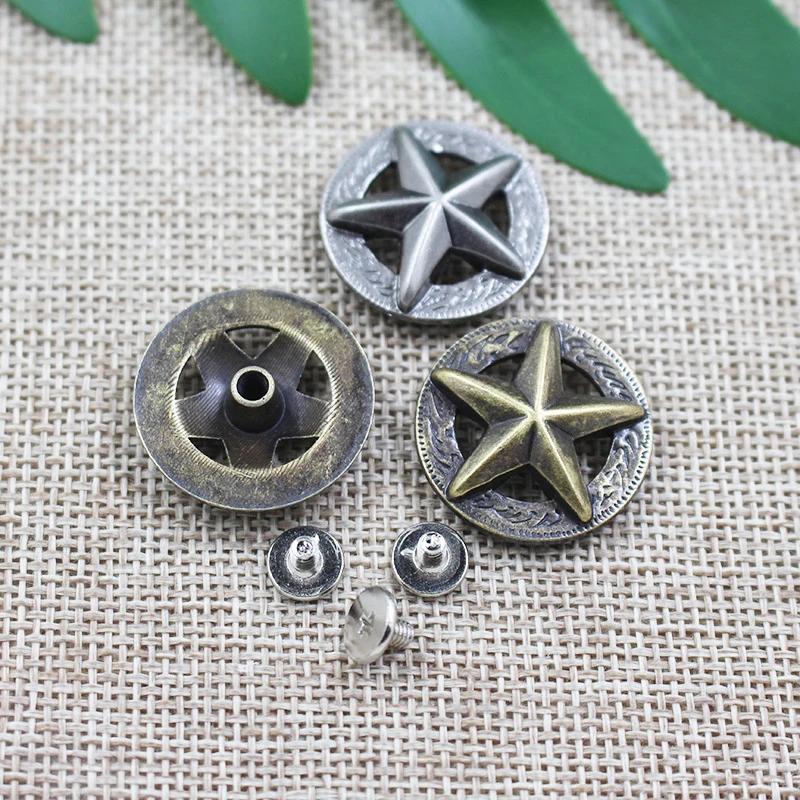 5pcs 24mm Vintage 3D Cutout Star Conchos Leather Decorative Buckle Rivet DIY Leathercraft Ornament Accessories