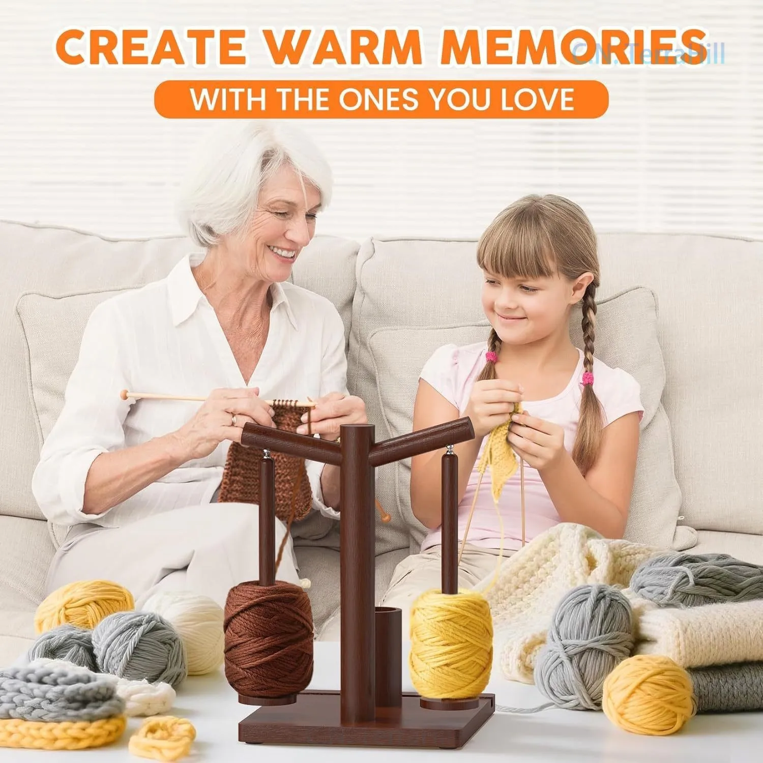 Wooden Rotating Yarn Holder Yarn Thread Spool Stand for Knitting Storage Desktop Manual Weaving Rack