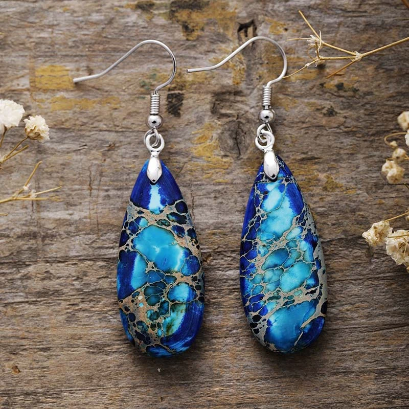 European and American Fashion Natural Emperor Stone Droplet Pendant Earrings for Women Summer New Personalized Jewelry Earrings