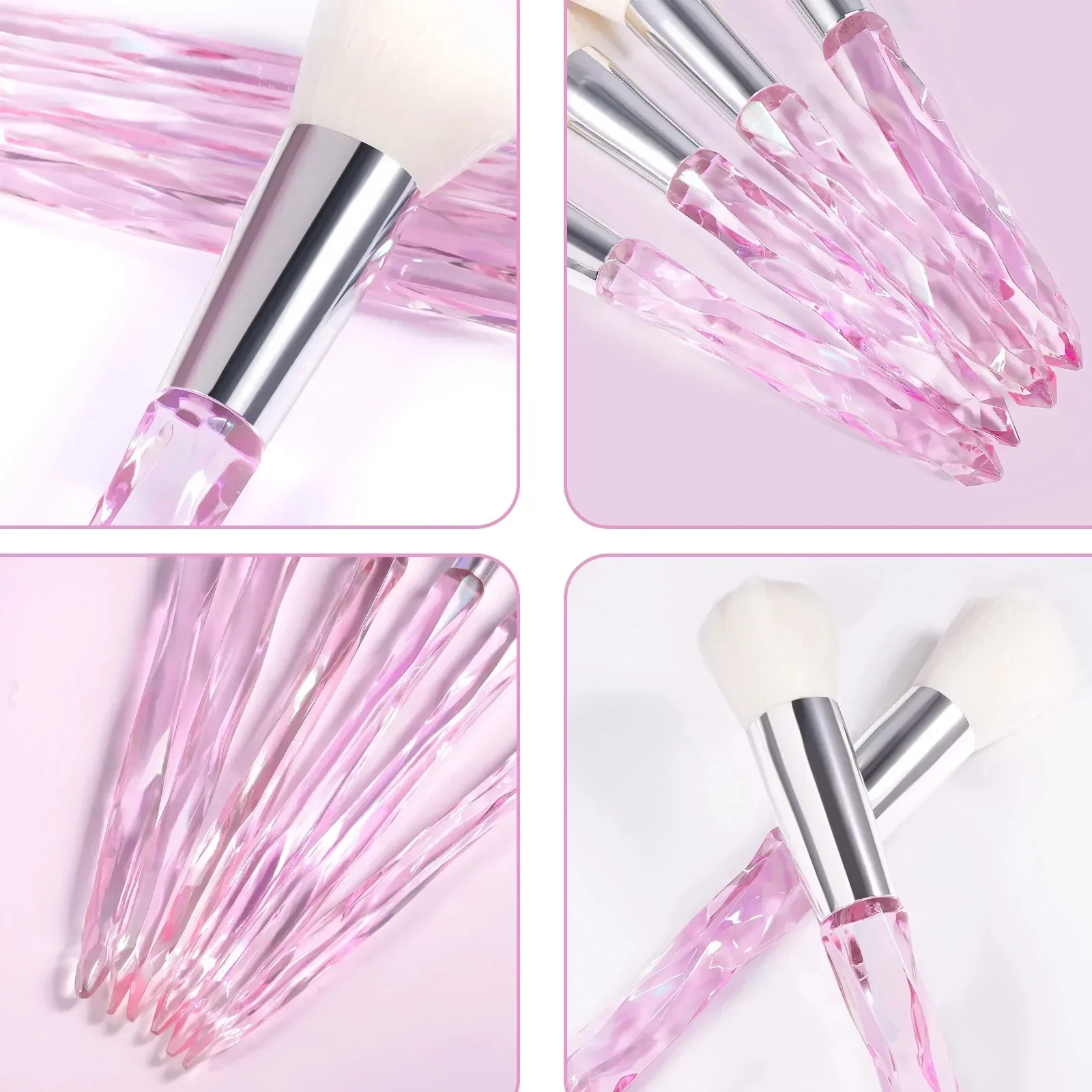 Make-up-Pinsel-Set, 10 Stück, Kristall, transparenter Griff, Kabuki-Puder, Foundation-Pinsel, Concealer, Lidschatten, Eyeliner, Augenbrauenpinsel