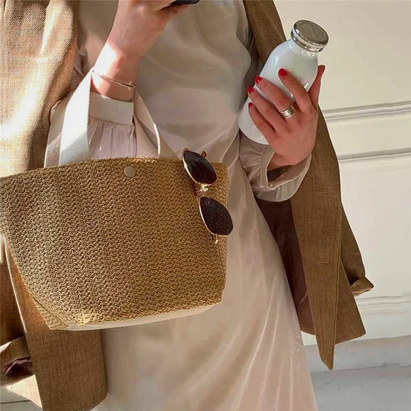 Summer Women Trend Straw Bags New Popular Hit Color Handbags Designer Solid Color Matching Tote Bag