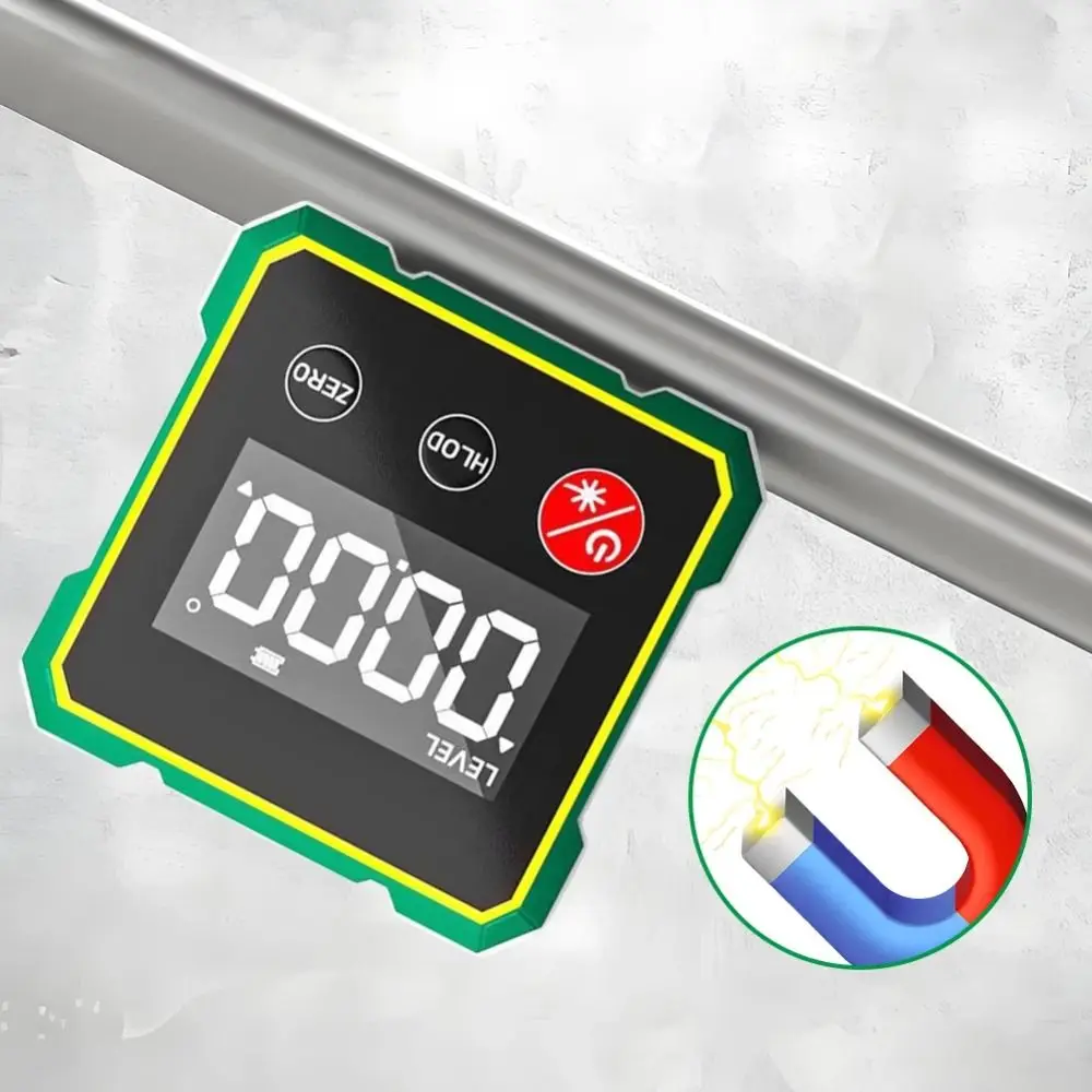 مقياس الميل بالليزر متعدد الوظائف، شاشة LCD مغناطيسية، مستوى زاوية قابل لإعادة الشحن، قياس 360 درجة، مكتشف زاوية رقمي