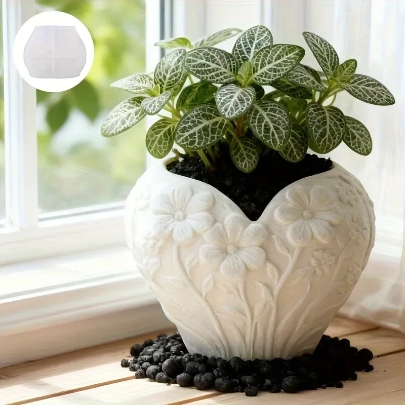 

Heart Floral Vase Silicone Mold, Embossed Flower Pattern Planter Pot Mould for Resin Gypsum Cement, DIY Home Decor Craft Tool